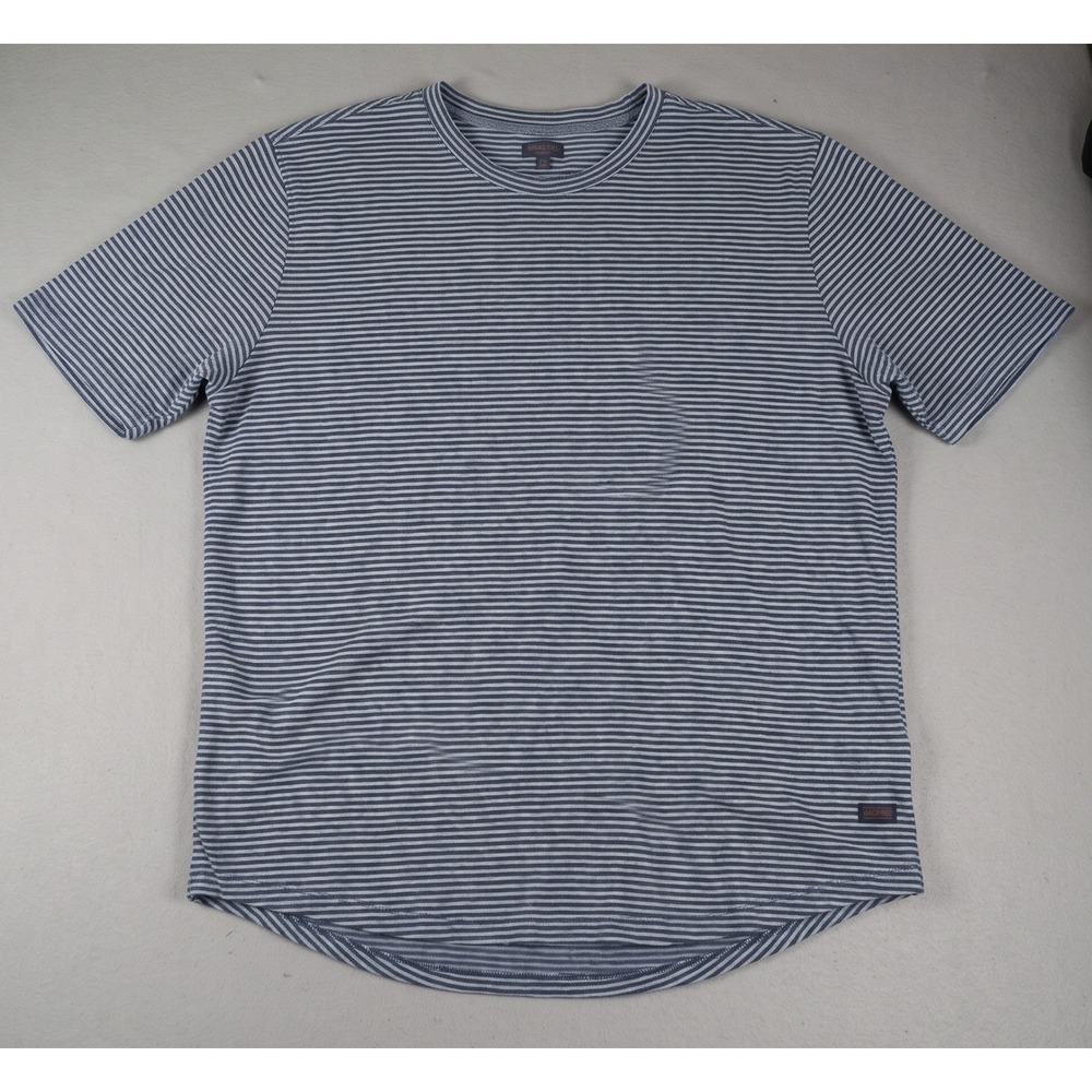 Good Man Brand Mens T-Shirt Large Crew Neck Striped Curved Hem Navy White